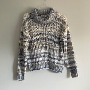 Blue Striped Turtleneck Sweater